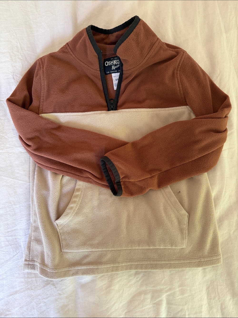 OshKosh B'gosh Two-Tone Quarter-Zip Fleece Pullover in Rust and Cream
